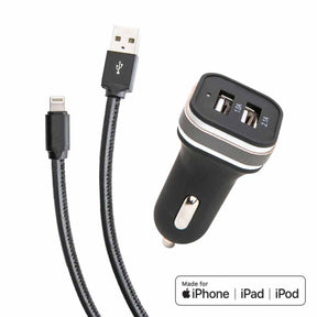 Car Charger & Cable Set - Apple MFi Certified Lightning Cable for iPhones & iPads, 3-Ft