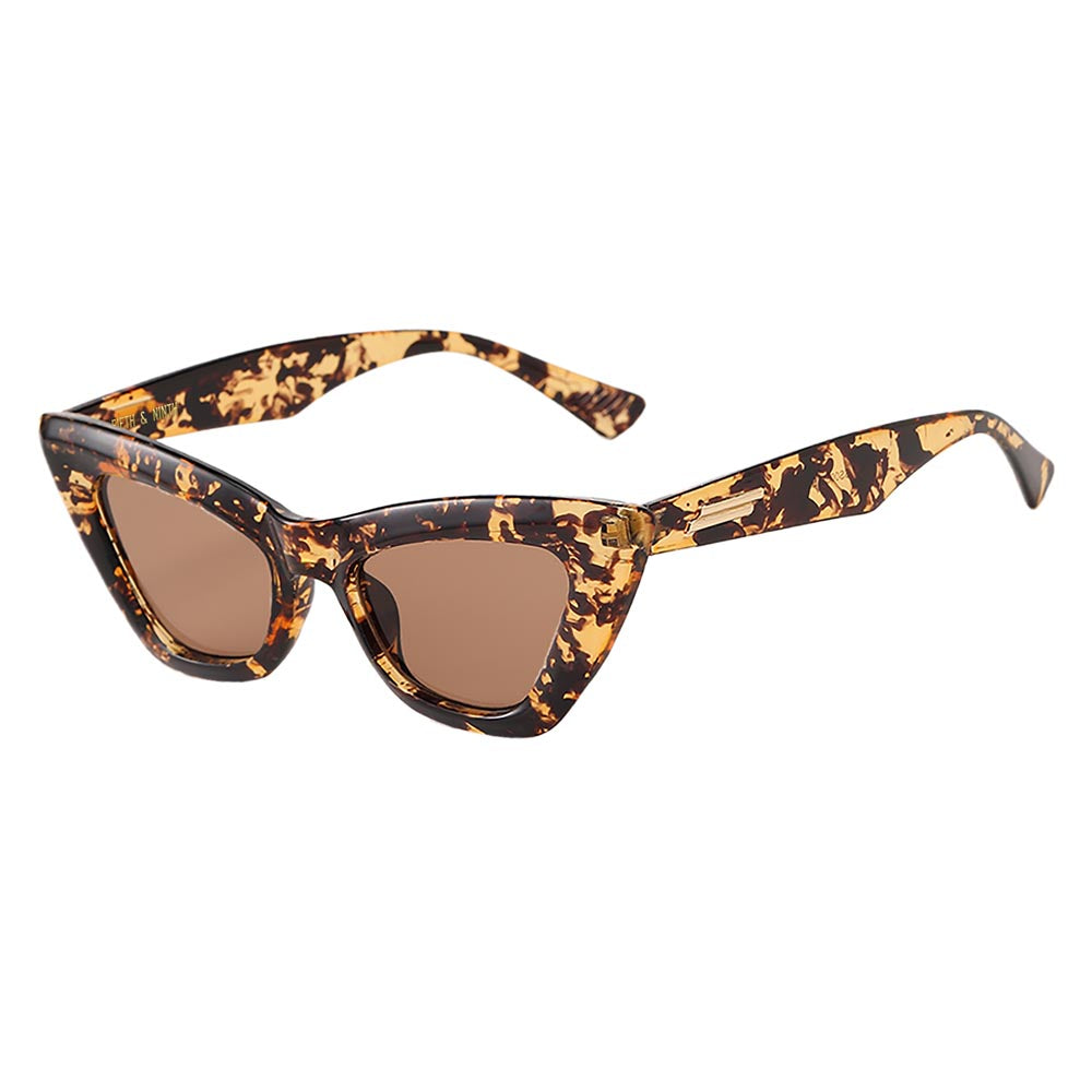 Siena tortoise shell cat eye glasses with geometric accent on outer temple
