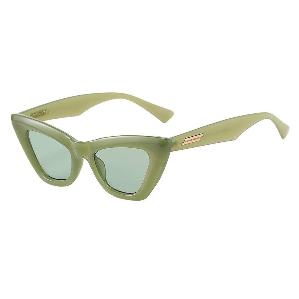 Siena mint green cat eye glasses with geometric accent on outer temple