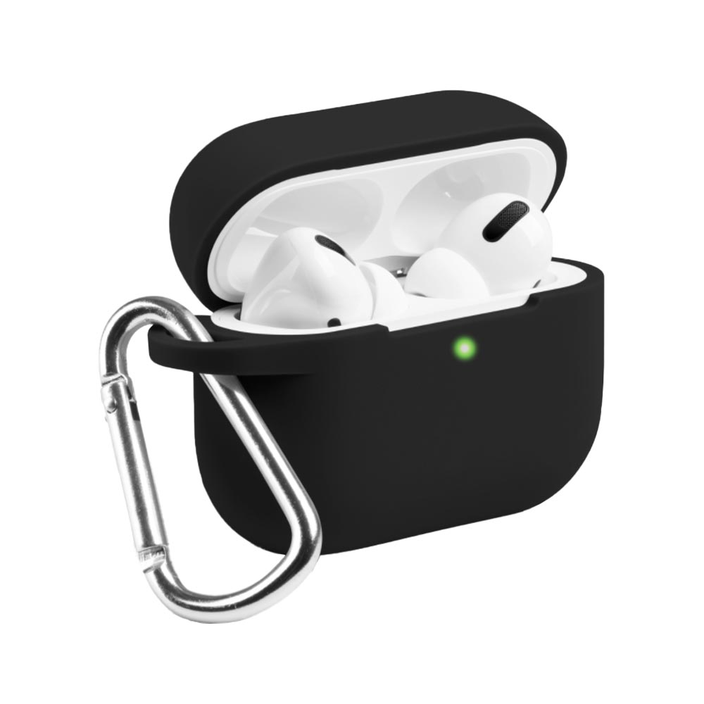 silicone airpod pro case with carabiner keychain in black