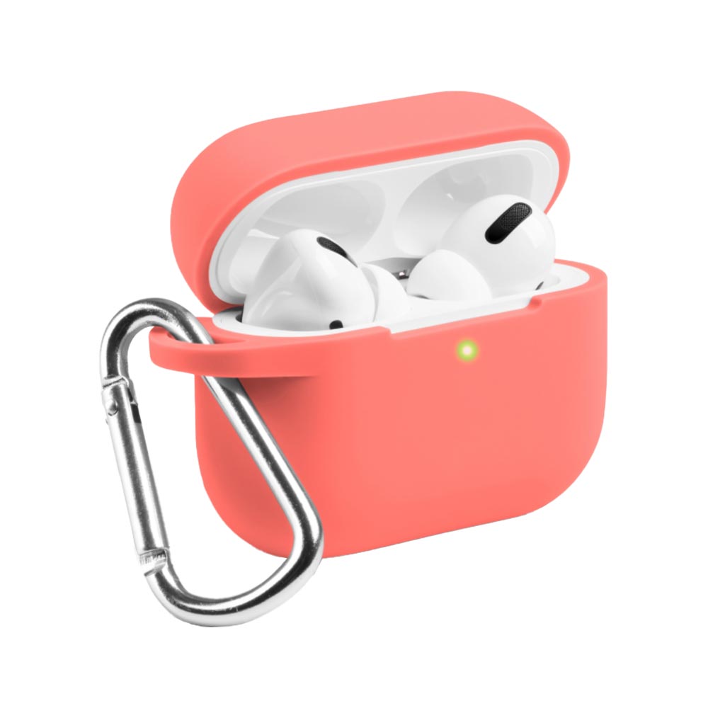 silicone airpod pro case with carabiner keychain in coral