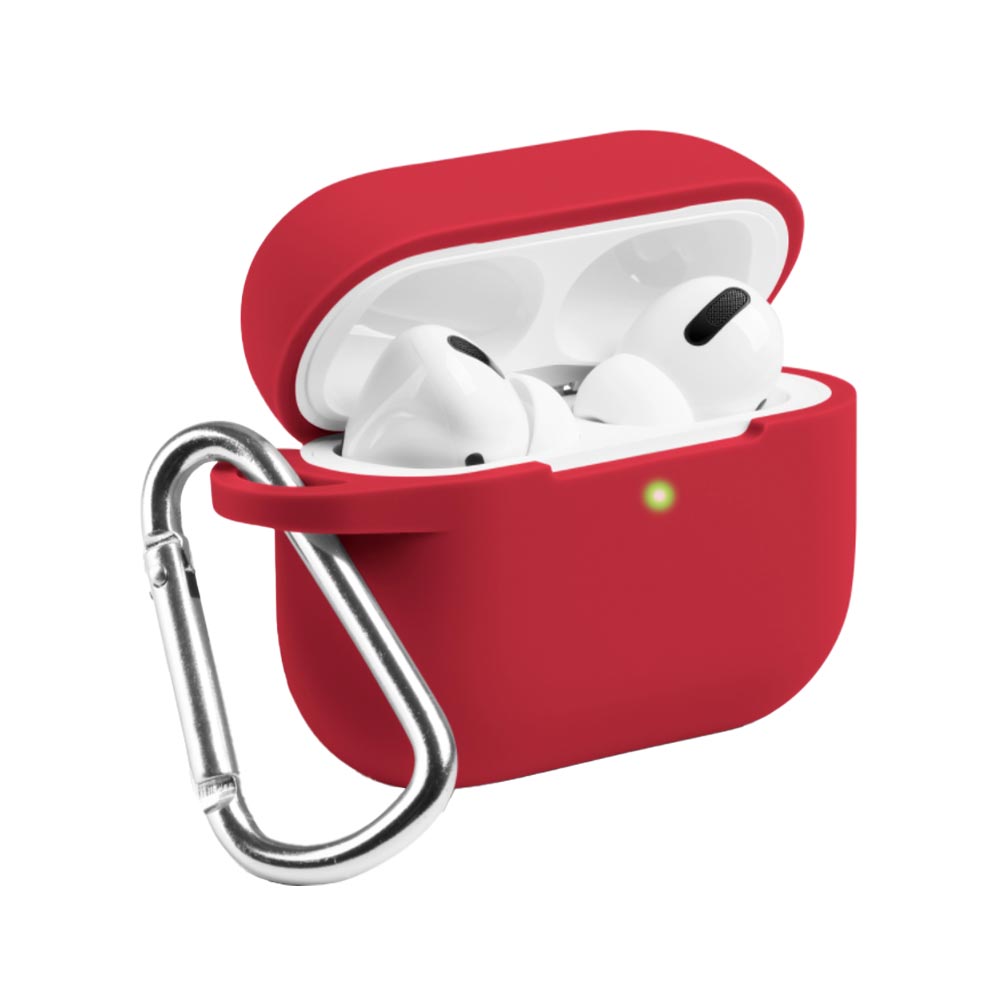 silicone airpod pro case with carabiner keychain in red