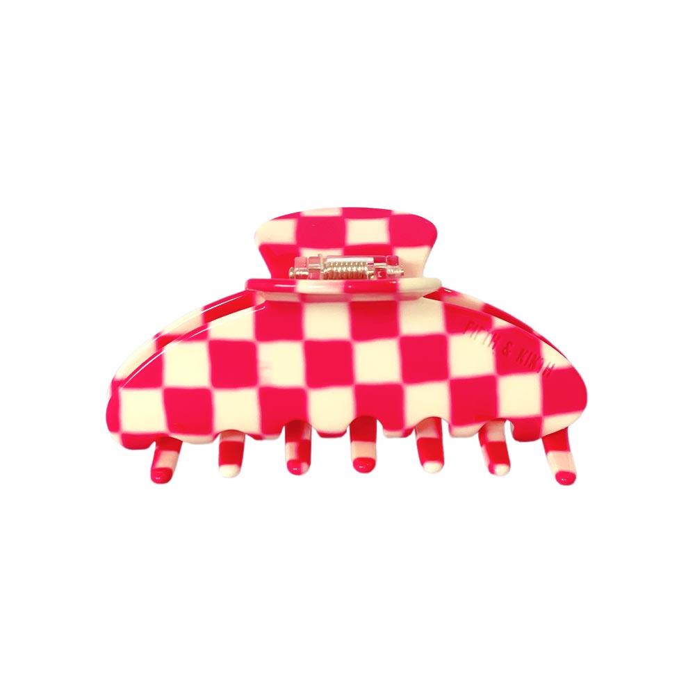 Corina Checkered Claw Hair Clip - Hot Pink Check
