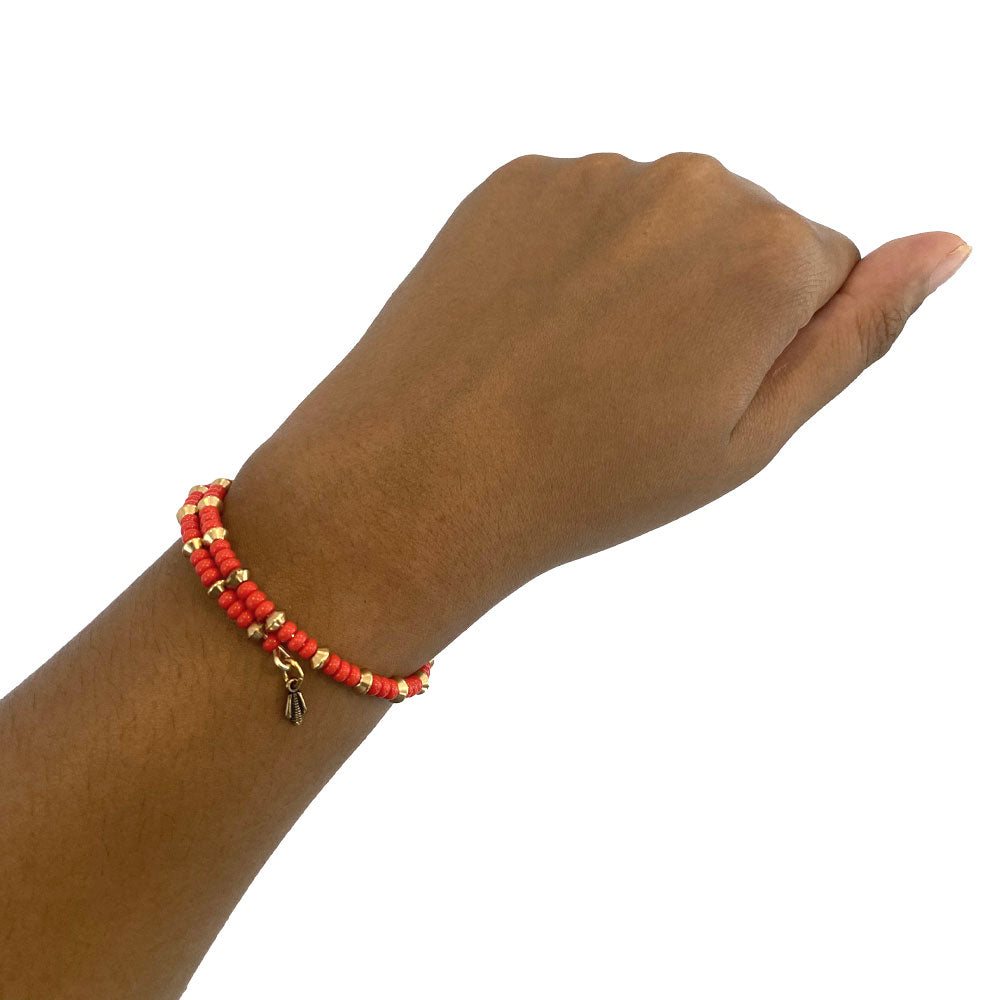 Cute red beaded wrap bracelet