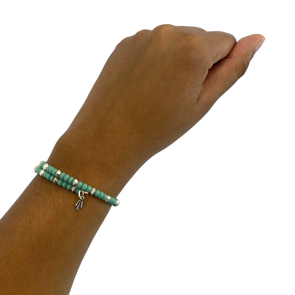 Teal and silver wrap bracelet
