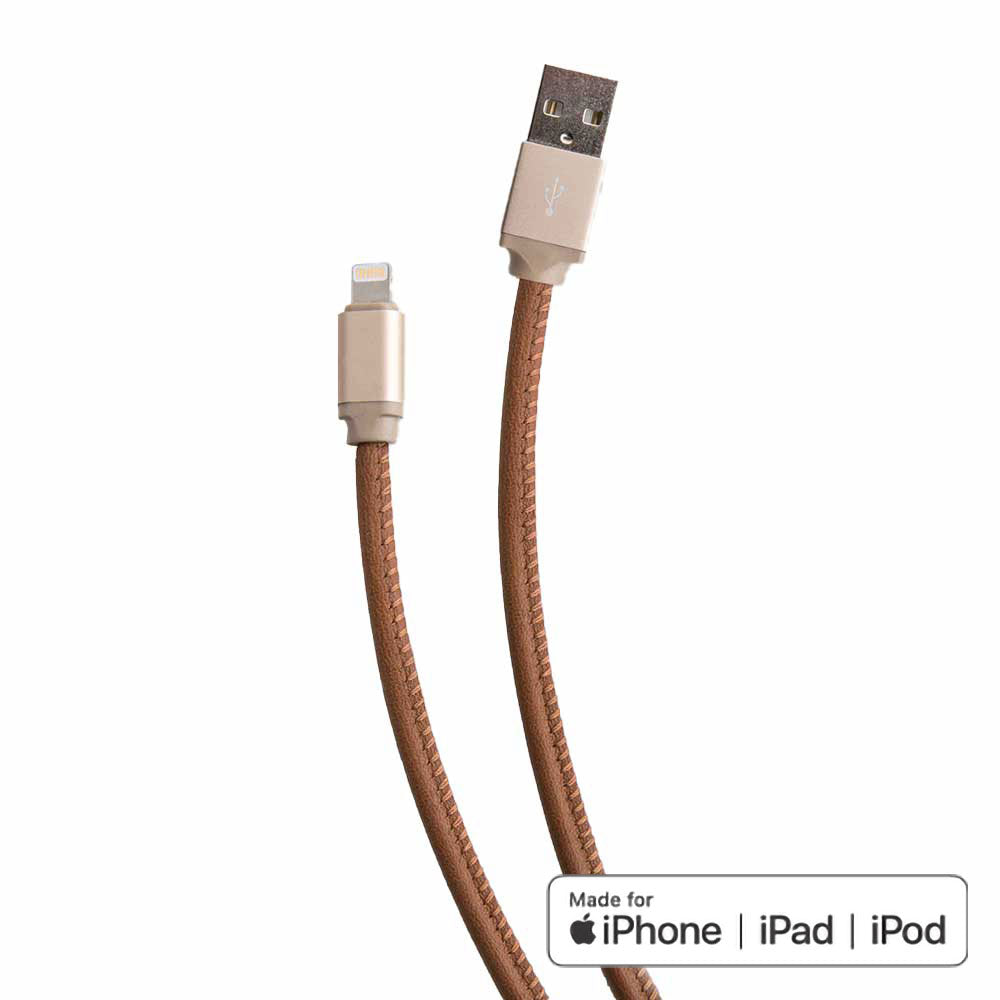 Genuine Leather Apple MFi Certified Lightning Cable for iPhones & iPads, 3-Ft