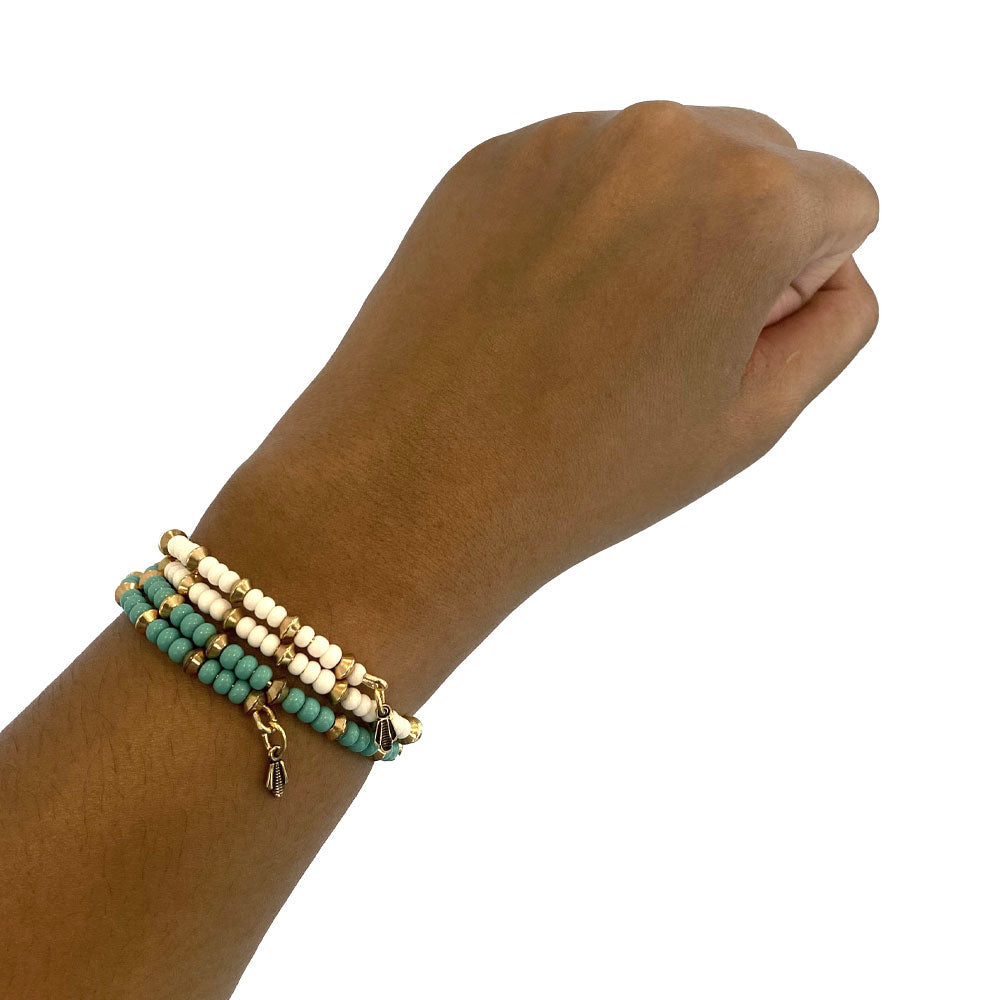 Turquoise and white wrap bracelets
